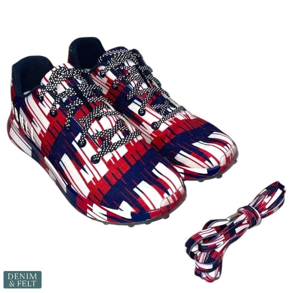 NOBULL Trainers Men’s 7.5 Women’s‎ 9 Red White Blue Pattern Sneakers Gym Shoes